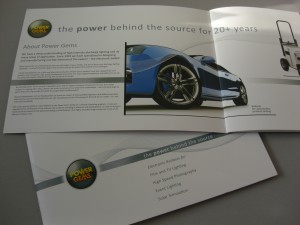 Brochure produced by Words Are Everywhere for Power Gems, Manchester-based ballast manufacturer